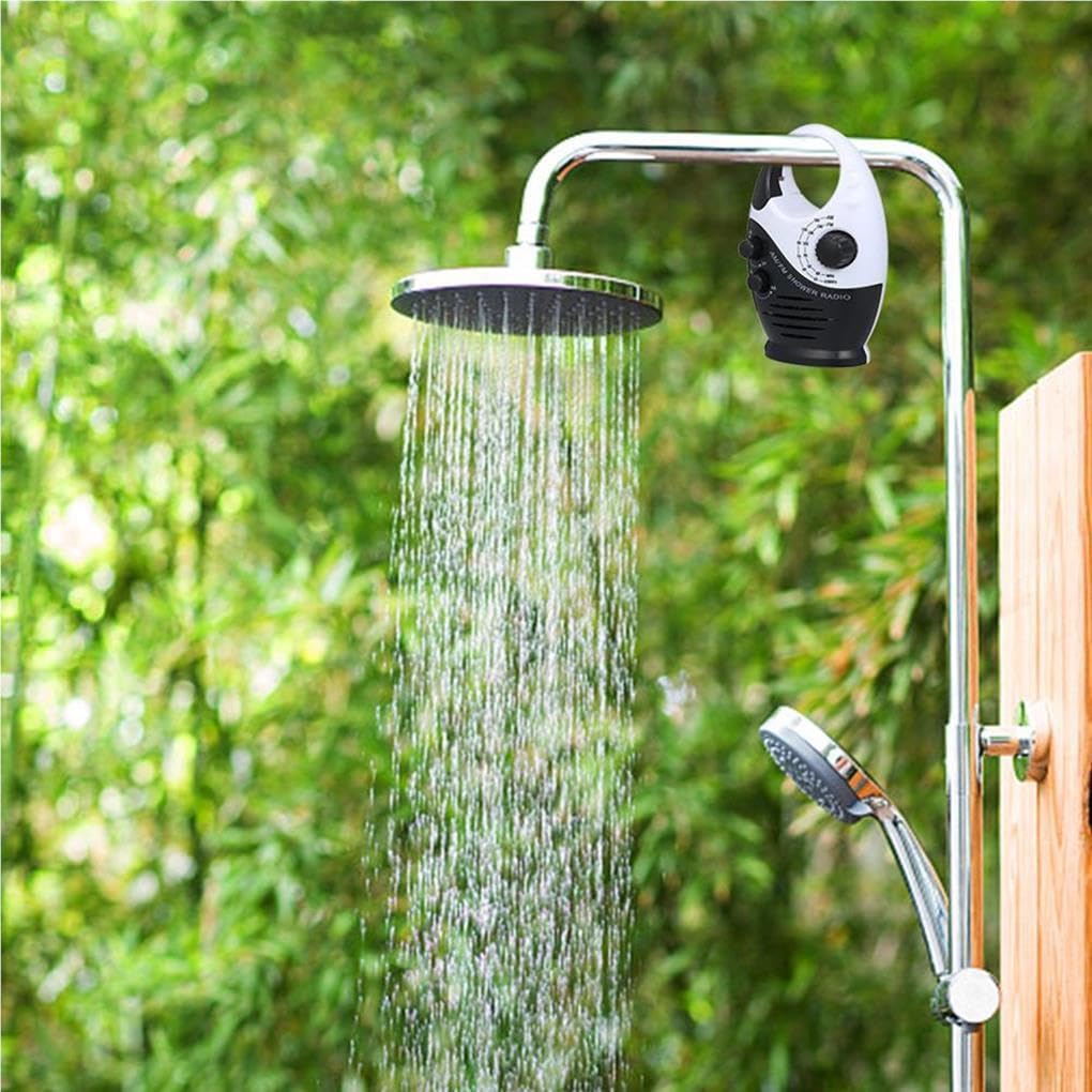 Duschradio, tragbar, zum Aufhängen, wasserdicht, Lautstärke verstellbar, Knopfsteuerung, für Zuhause, Badezimmer, Toilette, Baderadios, Lautsprecher, Schwarz