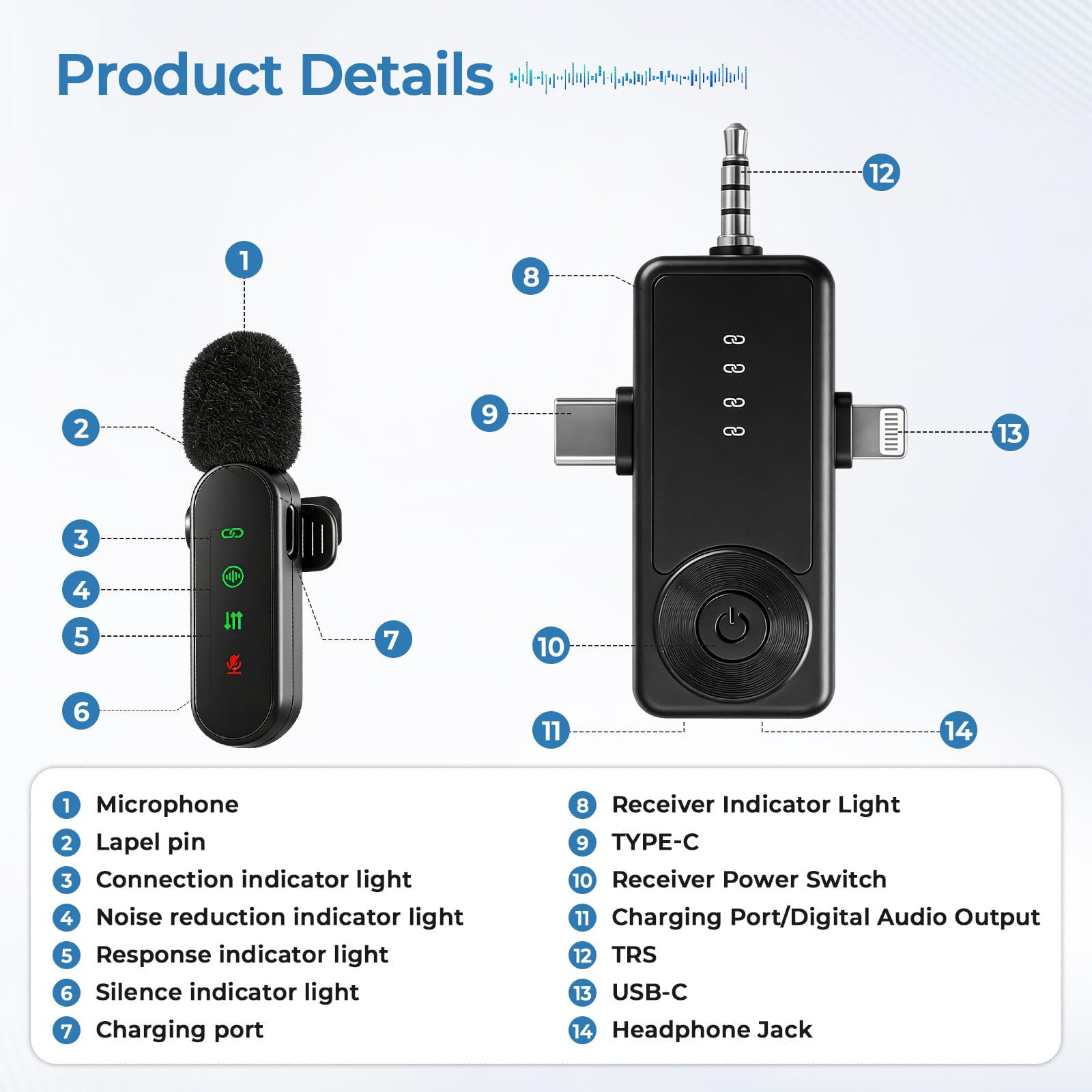 Lot de 4 microphones cravate sans fil avec écran LED, micro cravate à clipser, mini microphone avec réduction du bruit pour enregistrement vidéo, vlogging TikTok