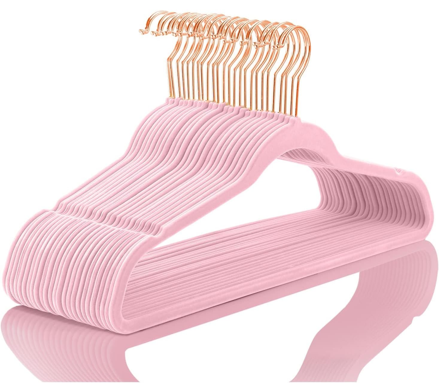 Velvet Hangers Non-Slip | Super Thin, Felt-Coated Suit | Aesthetic Premium Clothes Hangers with Precision Cut Notches for Elegant Closet Organization (Pink) (6 Pack)-image-42