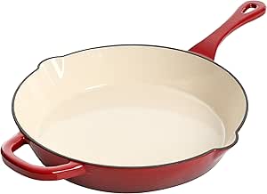 Crock Pot Artisan 12 Inch Enameled Cast Iron Round Skillet, Scarlet Red