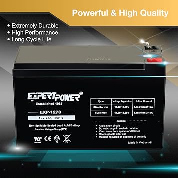 ExpertPower 12V 7Ah - SLA Rechargeable 12V Battery for Ride-On Toys, Alarm System, UPS, EPS, Feeder, Exit Sign, Small 12 Volt Battery for Kids Car, Sealed Lead Acid Fire Alarm Batteries