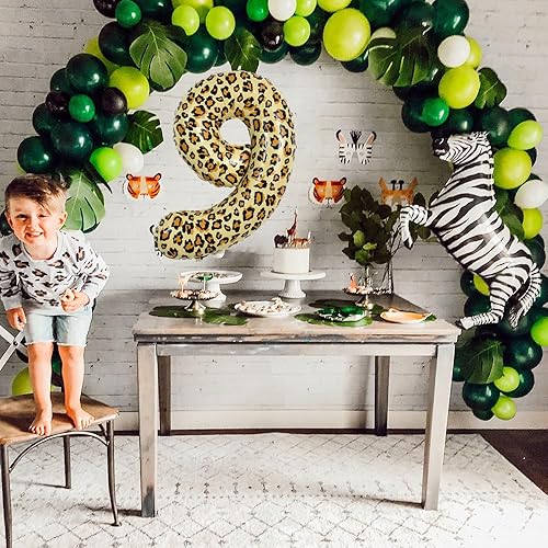 Miniatura 4 de TONIFUL Globo de leopardo grande número 9 de 32 pulgadas, guepardo, globo digital grande de nueve globos, decoración de fiesta de cumpleaños con