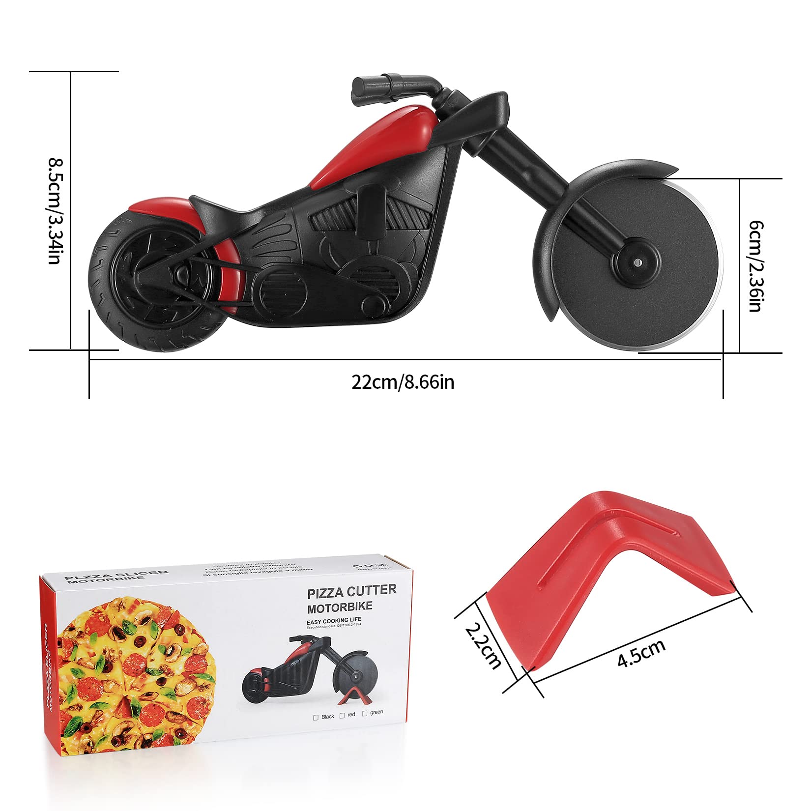 Motocykl Pizzaschneider, Nóż do Pizzy ze Stali Nierdzewnej, Dwukołowy, Nowość, Motocykl Pizzarad, Cięcie Ciasta, Rolka do Pizzy z Stojakiem, Powłoka Nieprzywierająca, Akcesoria Kuchenne, Narzędzia