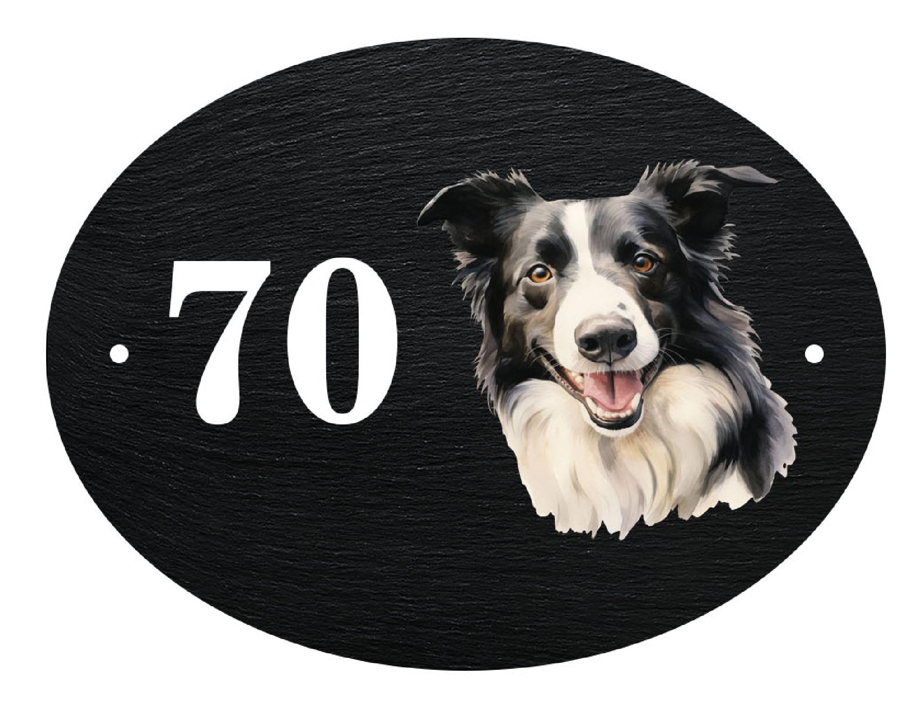 Personalised Dog Breed Oval Slate House Sign Door Plate House Number (UV PRINTED) (Border Collie)