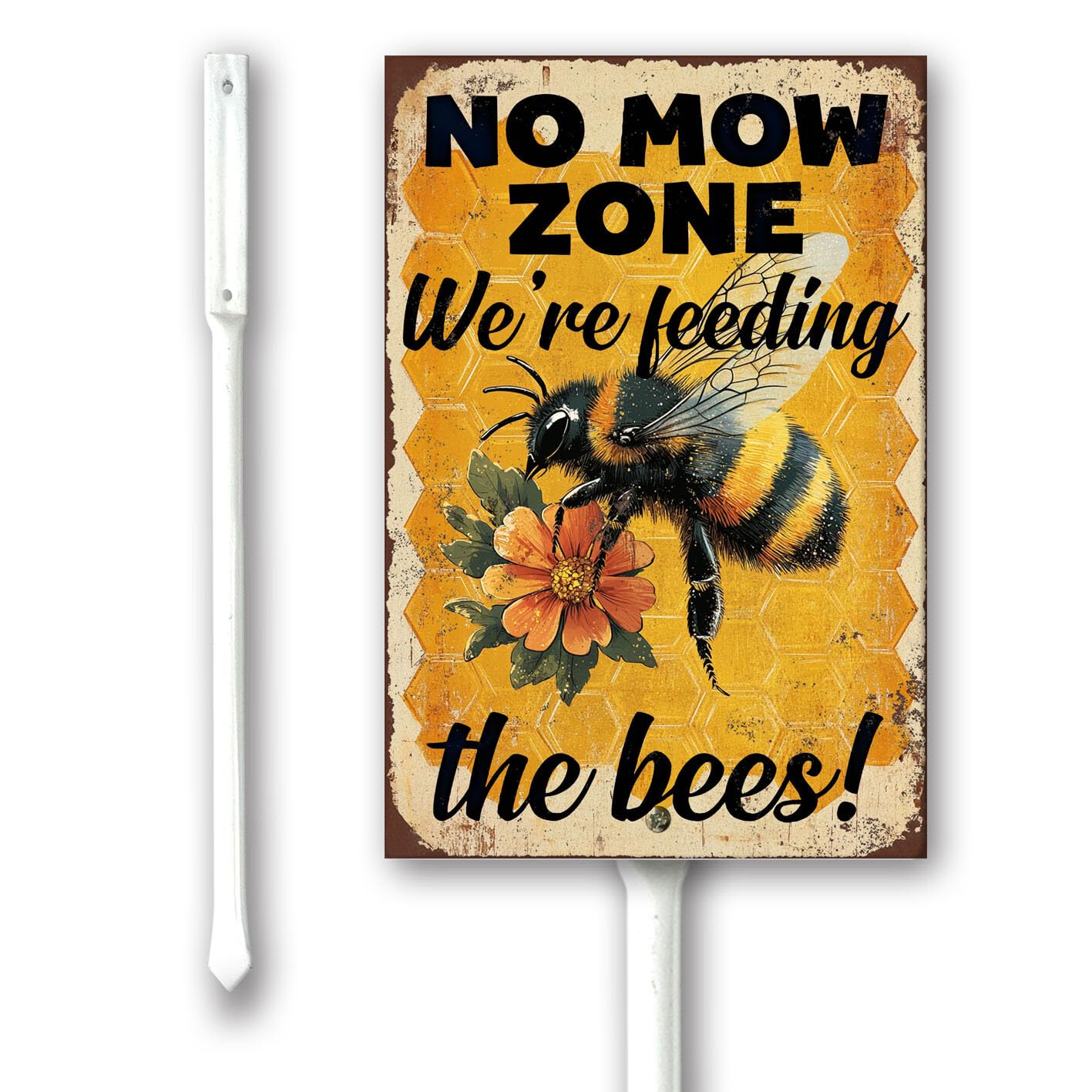 Geroclonup No Mow Zone We Are Feeding The Bees Yard Sign With Stakes 17.5x22cm,Aluminum Sign for Home Farm Decor Outdoor Street Warning Signs, Weatherproof Easy Install Set of 1