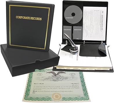 Corpkit Customized Thriftkit Corporate Kit with Printed Minutes & Bylaws/Operating Agreement, Black Binder, Slipcase, Corporate Seal, Certificates with Stubs-(Corporation)