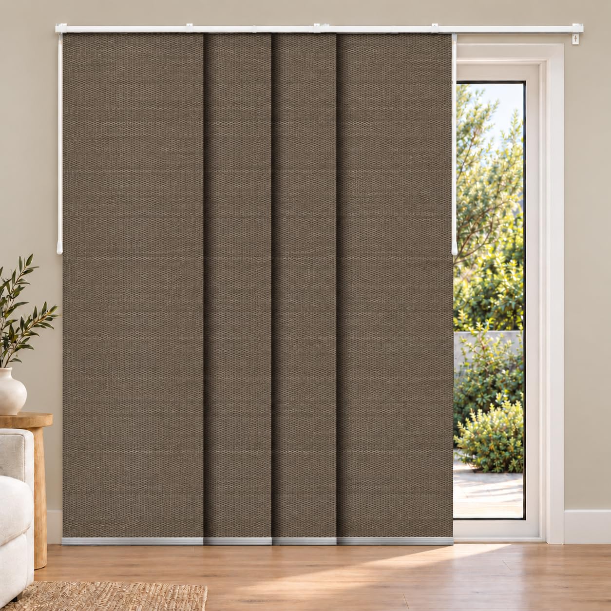 CHICOLOGY panel track blinds in brown woven fabric for sliding doors