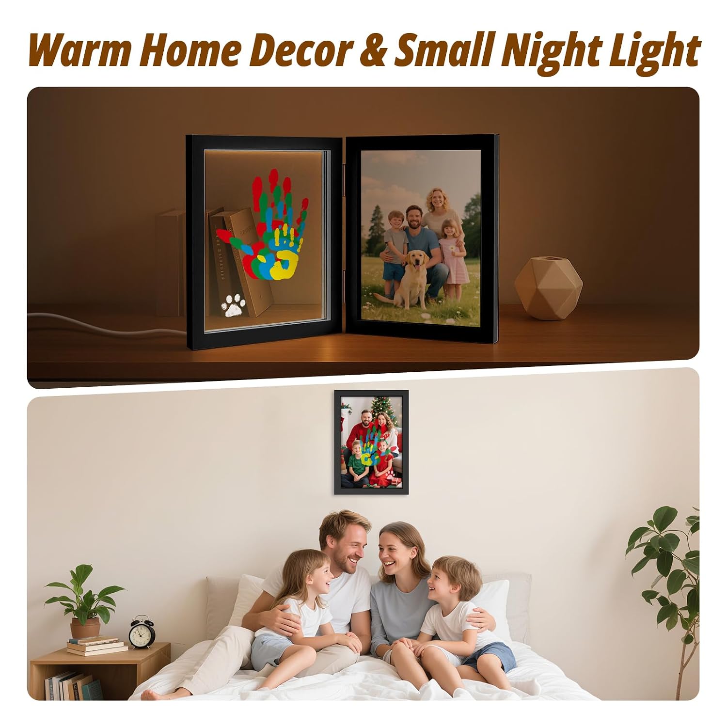 Sortnic Family Handprint Kit with Light, 5 Non-Toxic Paints, Hand Prints Keepsake Wooden Frame, DIY Craft Gift for New Parents & Mom & Baby, Grandparents, Mother's Day, Father's Day, Adoption Day