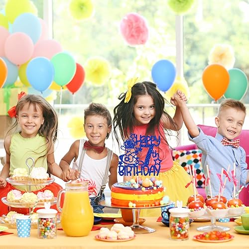 Miniatura 5 de Space Happy 7th Birthday - Decoración para tartas de 7 años, decoración de fiesta de cumpleaños temática de astronautas para niños y niñas