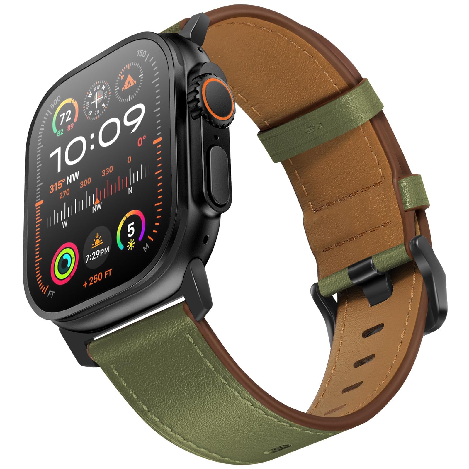 UUPWPOKT Compatible with Apple Watch Ultra 2 / Ultra Band 49mm 46mm 45mm 44mm 42mm 41mm 40mm 38mm Men Women, Top Grain Genuine Leather Band Strap for iWatch Ultra Series 10 9 8 7 6 5 4 3 2 1 SE