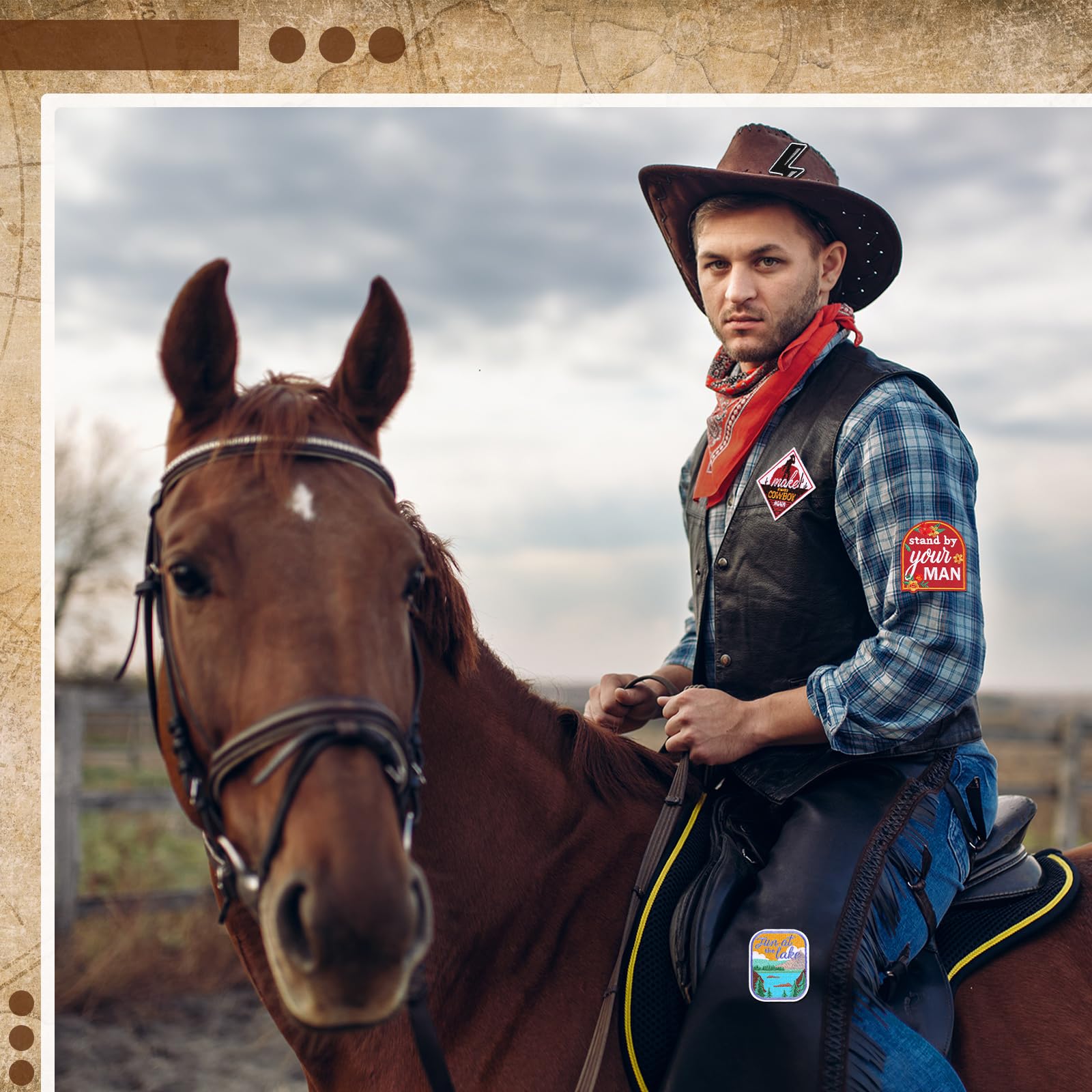 Lyrow 50 parches bordados de vaquero occidentales para planchar para sombrero, chaqueta de mezclilla, mochila, accesorios de ropa, apliques para coser en rodeo, parche de reparación del salvaje oeste,