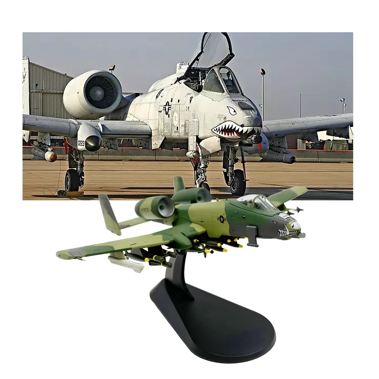 Model samolotu USAF A-10A Thunderbolt II w skali 1/100, odlewany ciśnieniowo metalu, kolekcjonerski, wstępnie zmontowany,stojakiem, wykończenie kamuflażu wojskowy dla dorosłych