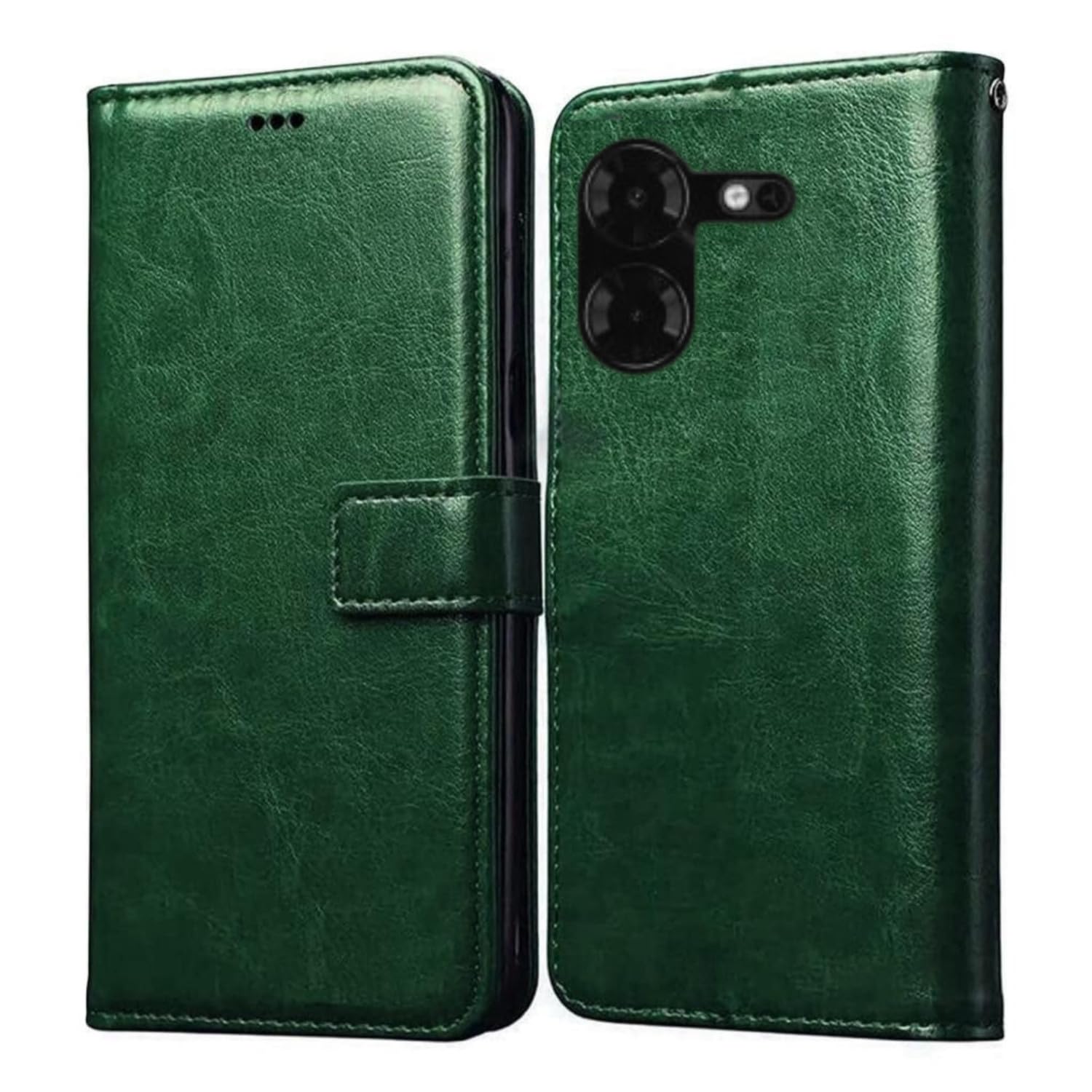Techno Pova 5 5 Pro 5G, Genuine Leather Wallet Case with Card Holder, Flip Cover Folio Kickstand Magnetic Phone Back Cover Designed for Techno Pova 5 5 Pro 5G ||Green