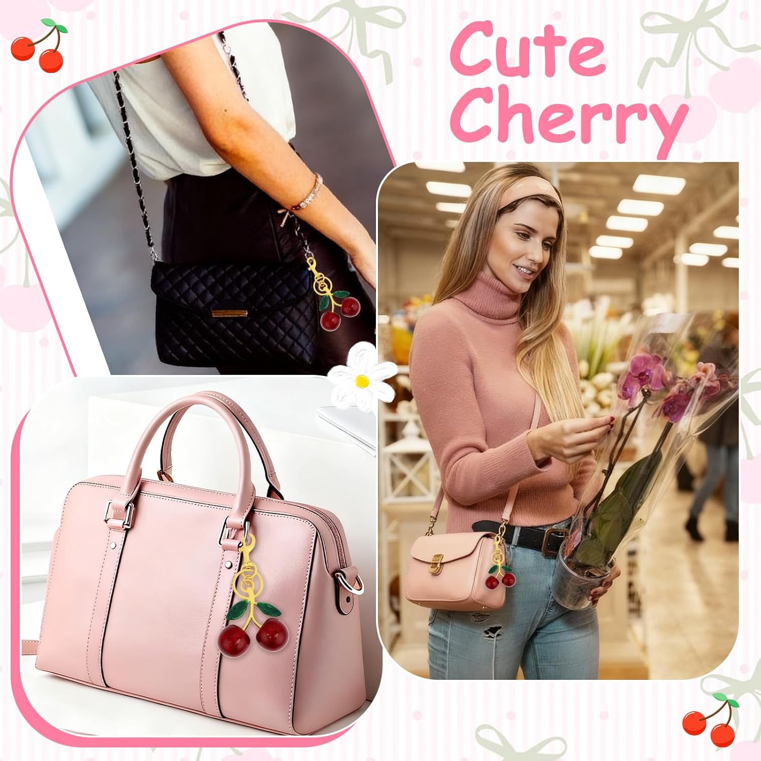 Cherry Keychain Cute Bag Charms for Women Car Keyring Fashion Purse Keychain Charm Kawaii Accessories for Car Decor Gifts Birthday Presents - Image 6
