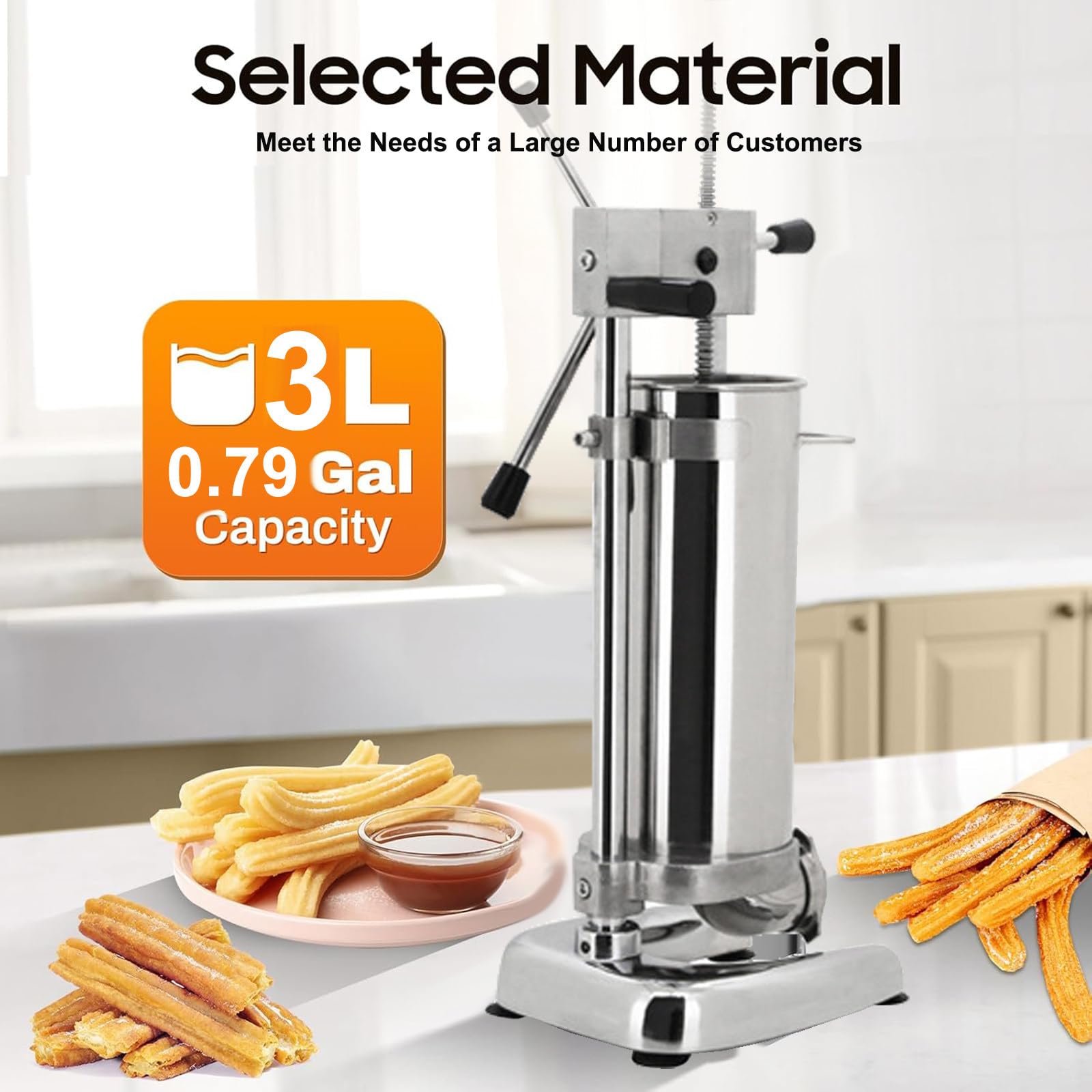 Kommerzieller Churro-Maker, 3L Manuelle Spanische Donut-Churrera-Maker-Maschine mit 5 Formen, Vertikale Churrera-Maschine aus Edelstahl, Churros-Füllmaschine, für Bäckereien