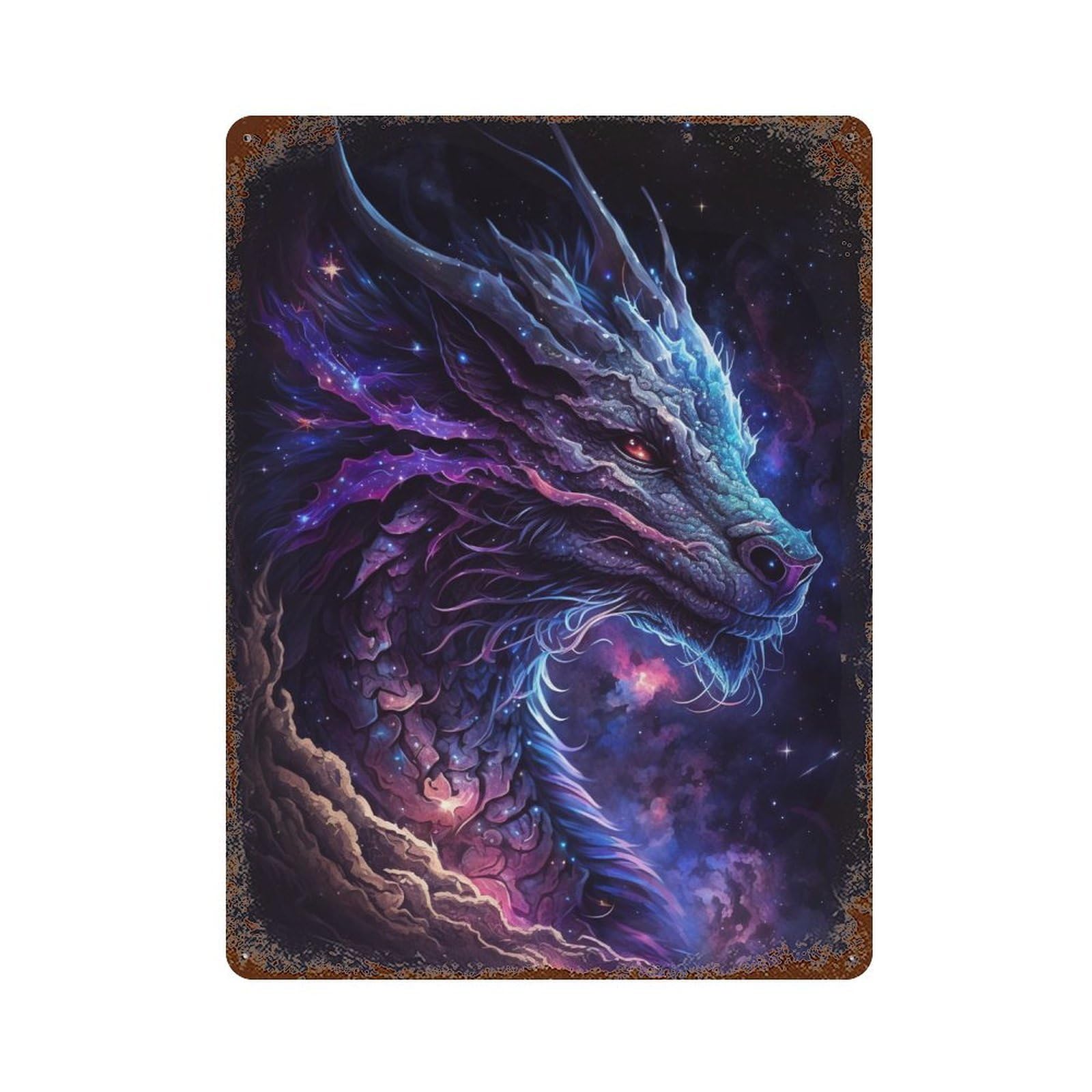 Galactic Dragon Artwork 15.7"x11.8" Rustic Tin Plaque, Industrial Home Decor for Farmhouse, Kitchen And Entryway Decor