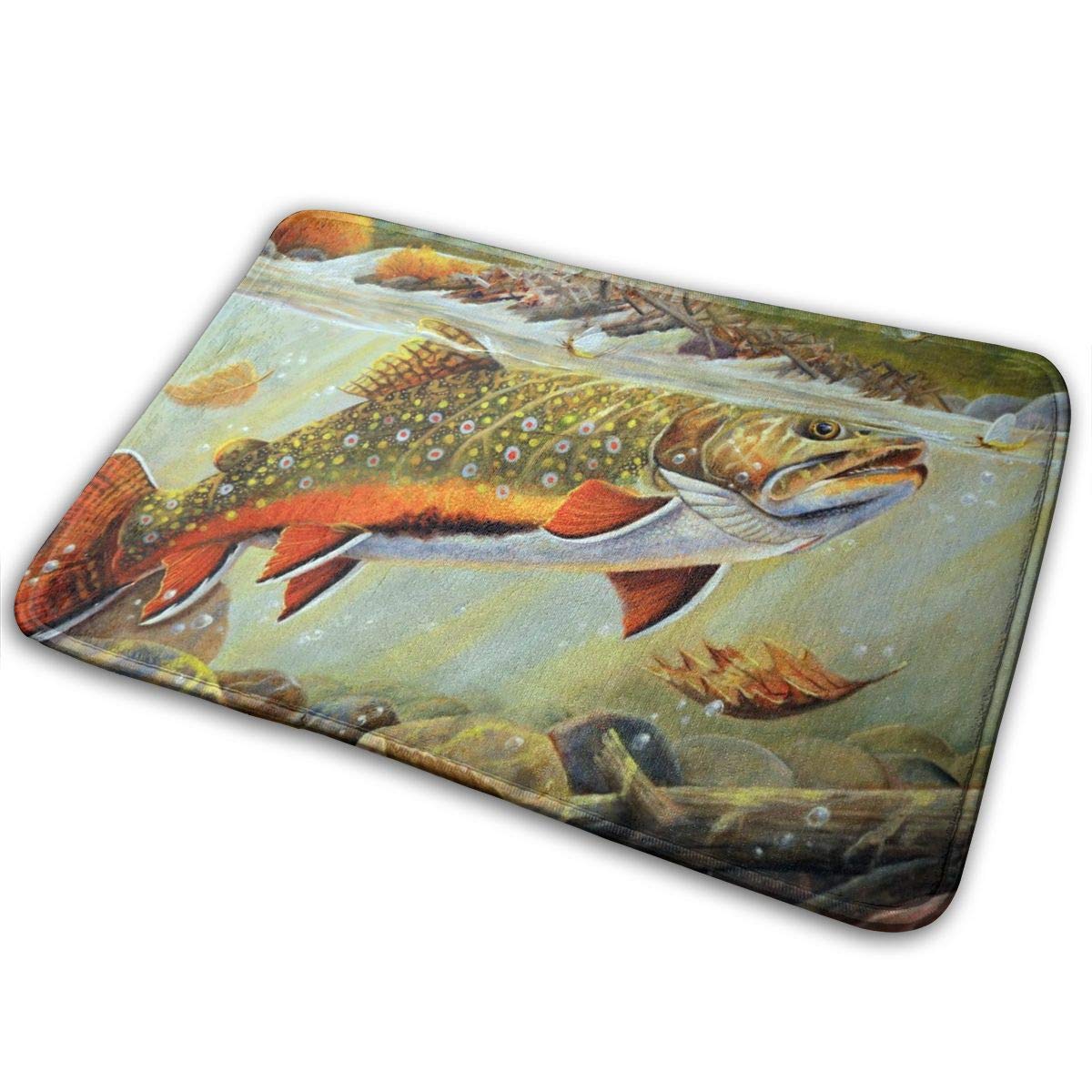 Brook Trout Fly Fishing Memory Foam Bath Mat Non Slip Ultra Absorbent Bathroom Rug Carpet, 15.7" X 23.5"