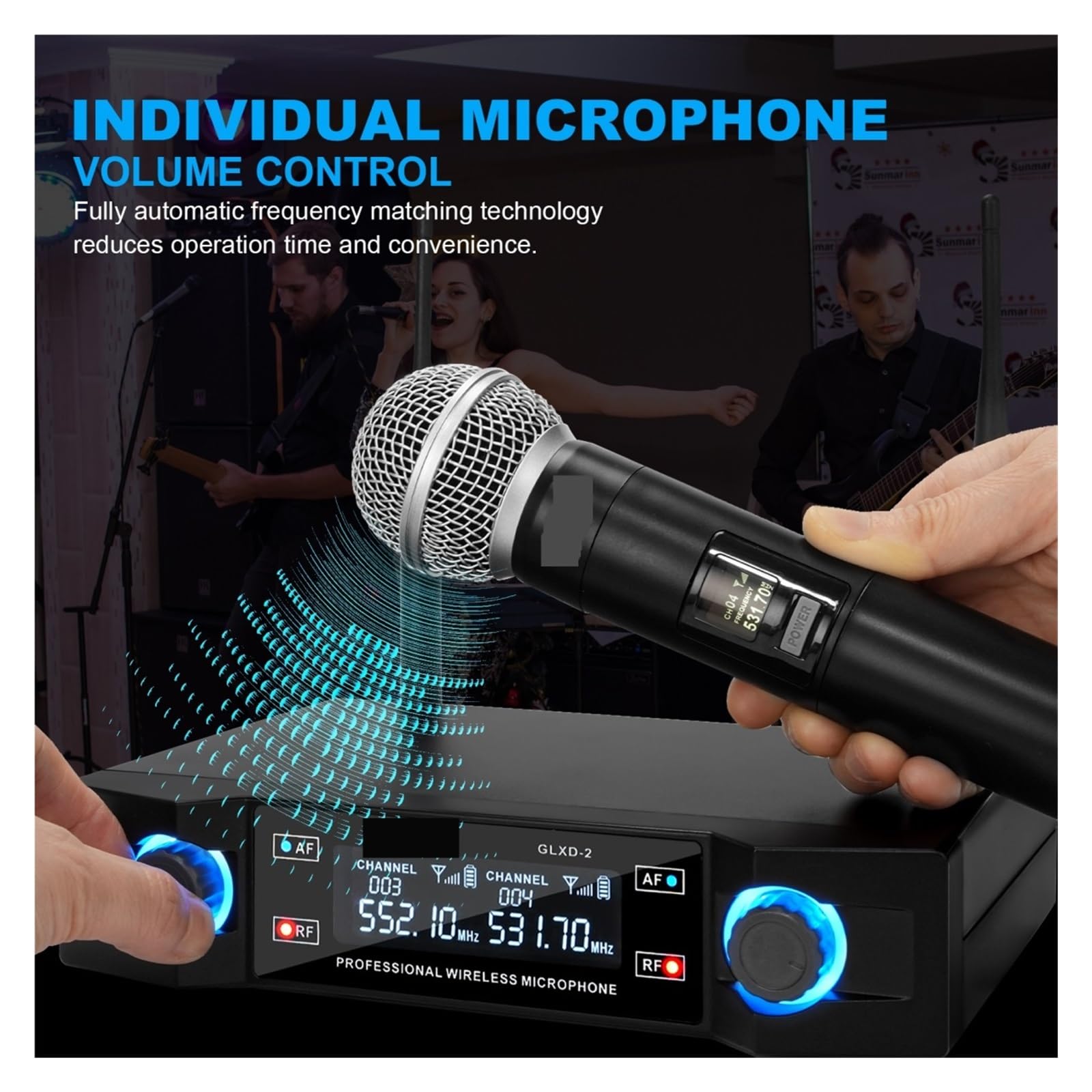 Profesjonalny Bezprzewodowy System Mikrofonowy, Dwukanałowy, UHF, Stała Częstotliwość, Bezprzewodowy, Dynamiczny Mikrofon Ręczny, Do Karaoke