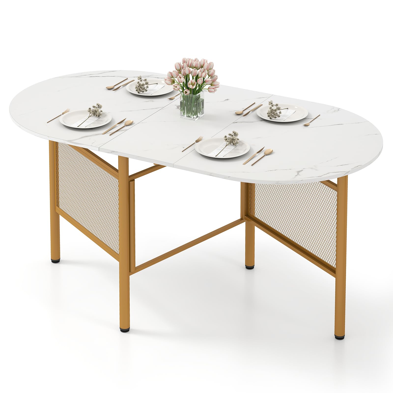 COSTWAY Tavolo da Pranzo Pieghevole per 6-8 Persone, Tavolo Consolle Estensibile Salvaspazio con Ali Ribaltabili con Ganbe in Metallo per Cucina e Soggiorno, 150 x 80 x 76 cm (Bianco)