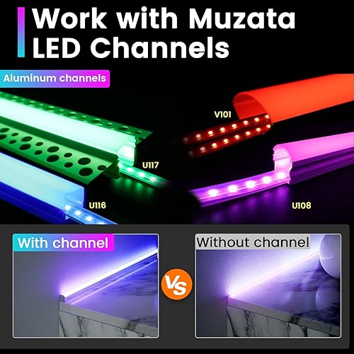 Miniatura 7 de Muzata Paquete de 6 tiras de luces LED de doble fila de 3.3 pies, esmeriladas, U118, 16.4 pies, 3535, tira de luces LED IP65, impermeable, DC12V,