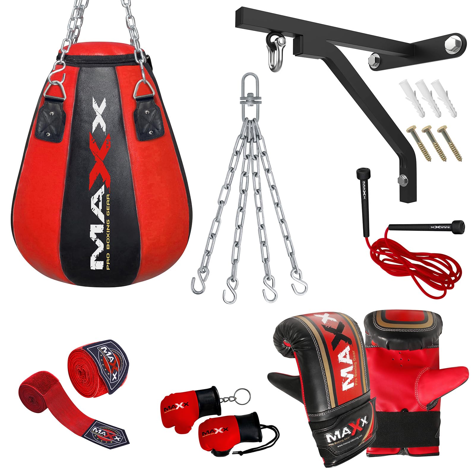 Maxx Black/Red Heavy Duty Punch Bags - Uppercut, Triple, Angle, Wrecking & More (Maize Bag, BAG +10PCS SET BRACKET)