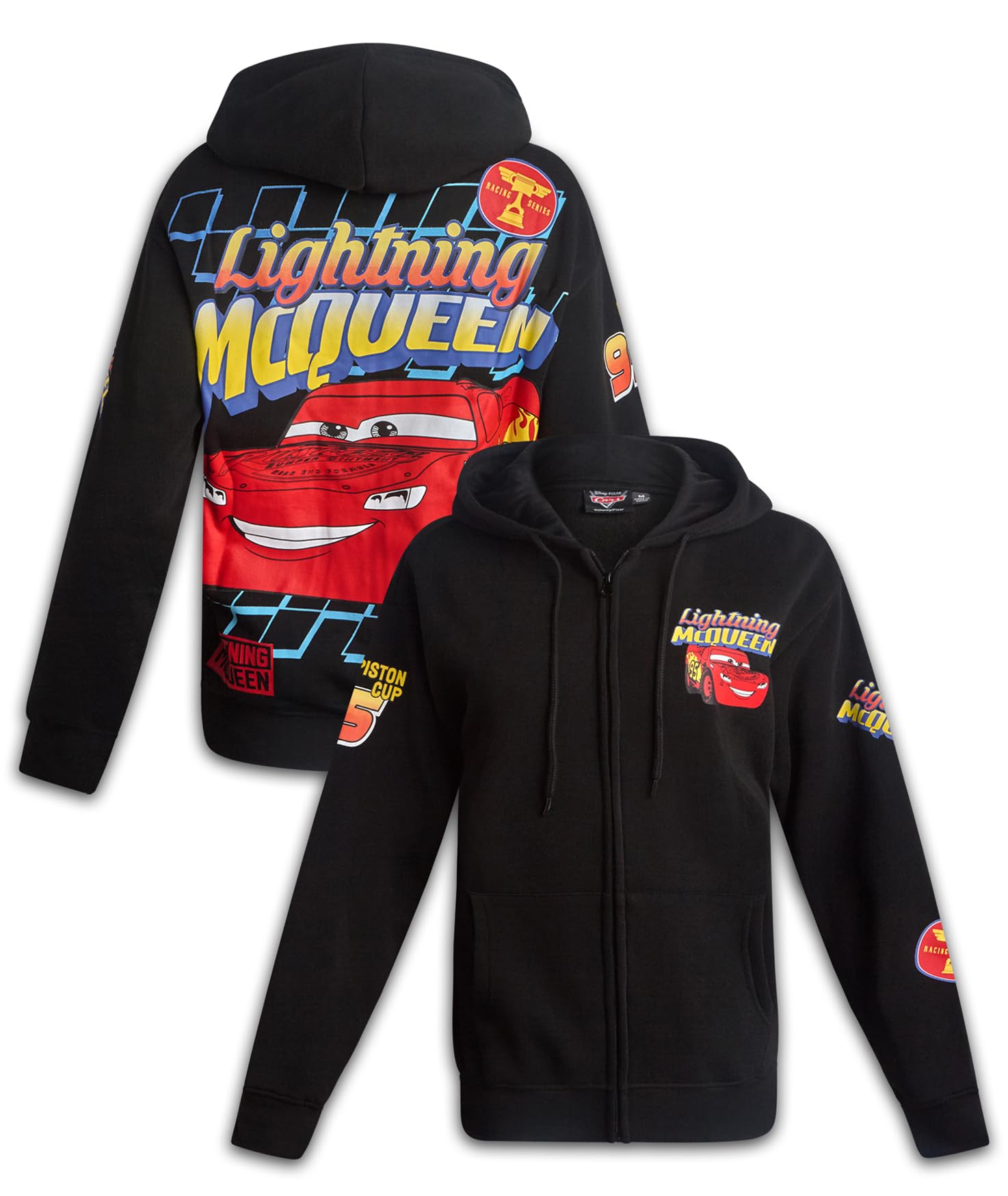 Disney Womens Zip Up Hoodies - Cars Lightning McQueen Stitch & Angel Marie Cozy Fleece Graphic Sweatshirts for Women (S-3X), Black Mcqueen, S