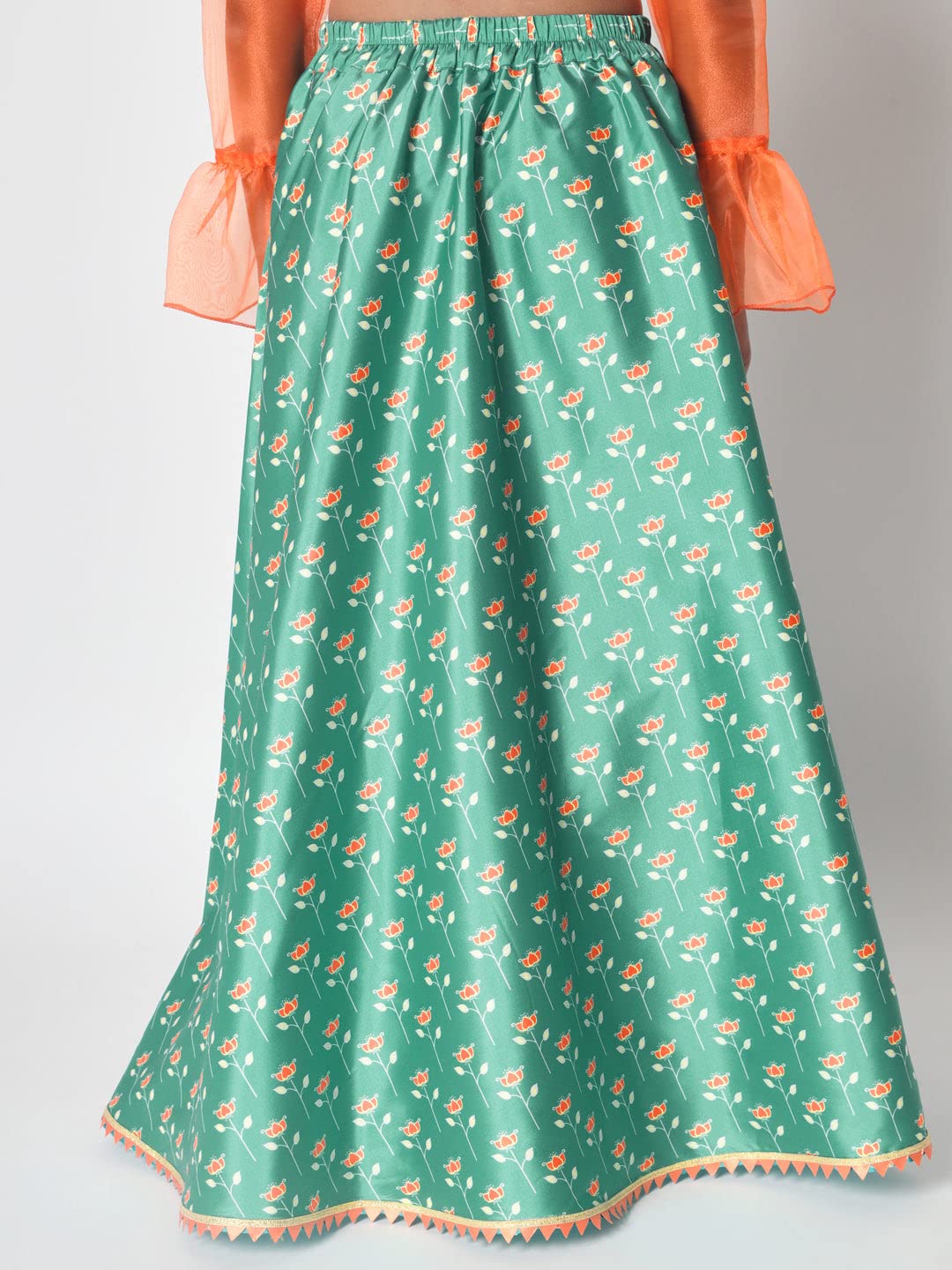 studio rasa Girls Poly Silk Printed Bias Kids Skirt for Wedding Party Festive(GSC12305/15-16_Light Green_15-16yrs) 4