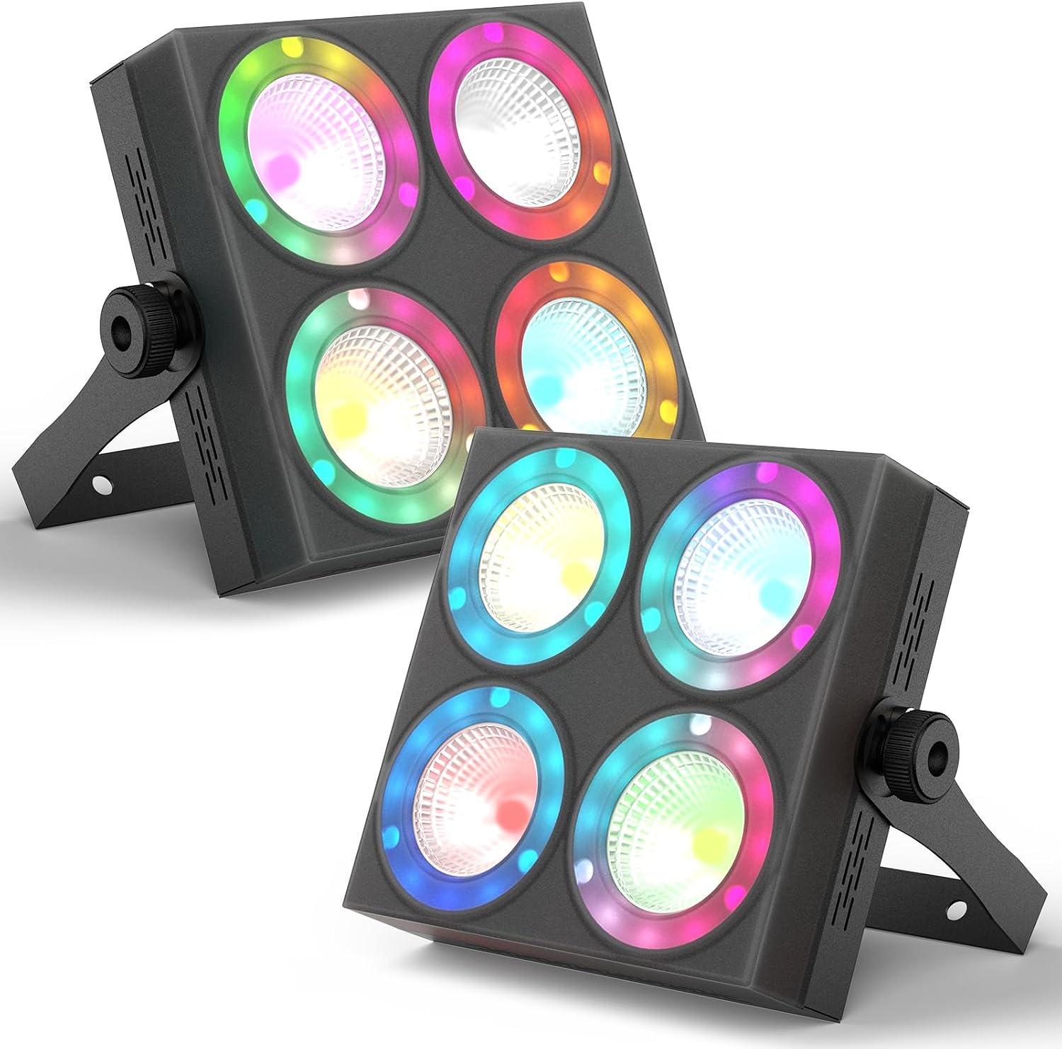 Stage Par Lights Uplights, Mini 4-Eye RGBW LED Par Audience Lights with 4 RGB Light Ring, DMX512 Sound Control Stage Spotlights for DJs Wedding Church Party Club Event Indoor(2 Pack)