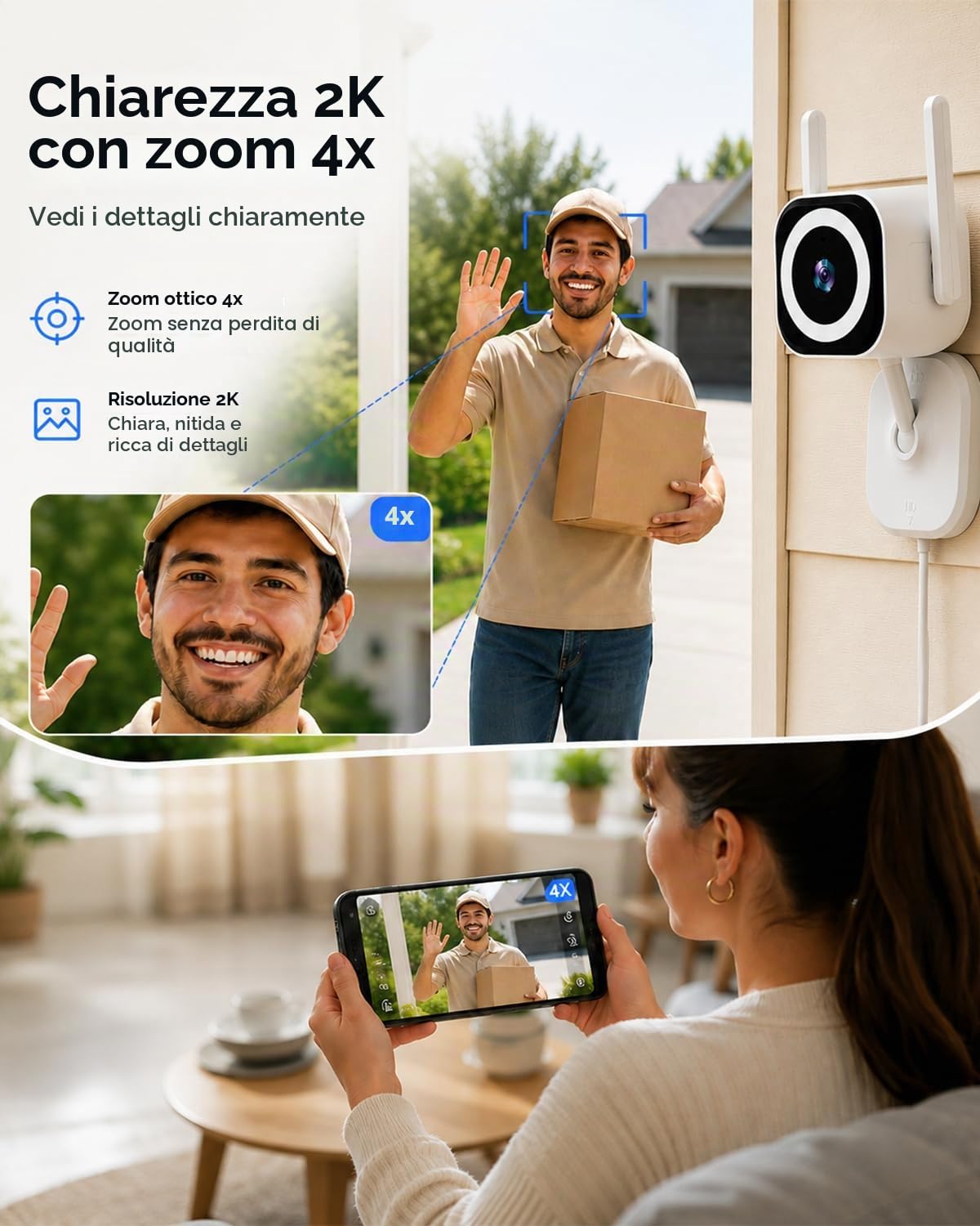 2K 5G Telecamera di Sorveglianza Esterna/Interna, Telecamera di Sorveglianza Esterna, Telecamera WLAN per Interni/Esterni, Babyphone con App, Telecamera per Cani, IP66 Impermeabile, Audio