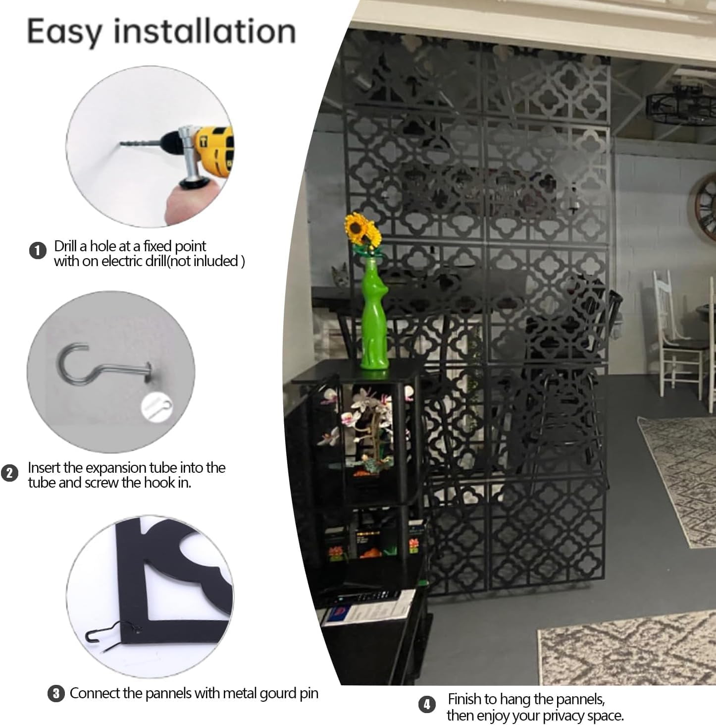 12 Pcs PVC Hanging Room Divider,Thick Decorative Flower Design Room Divider Partitions Panel Screen for Decorating Bedroom Dining Kitchen Office Studio Restaurant Hotel Decor