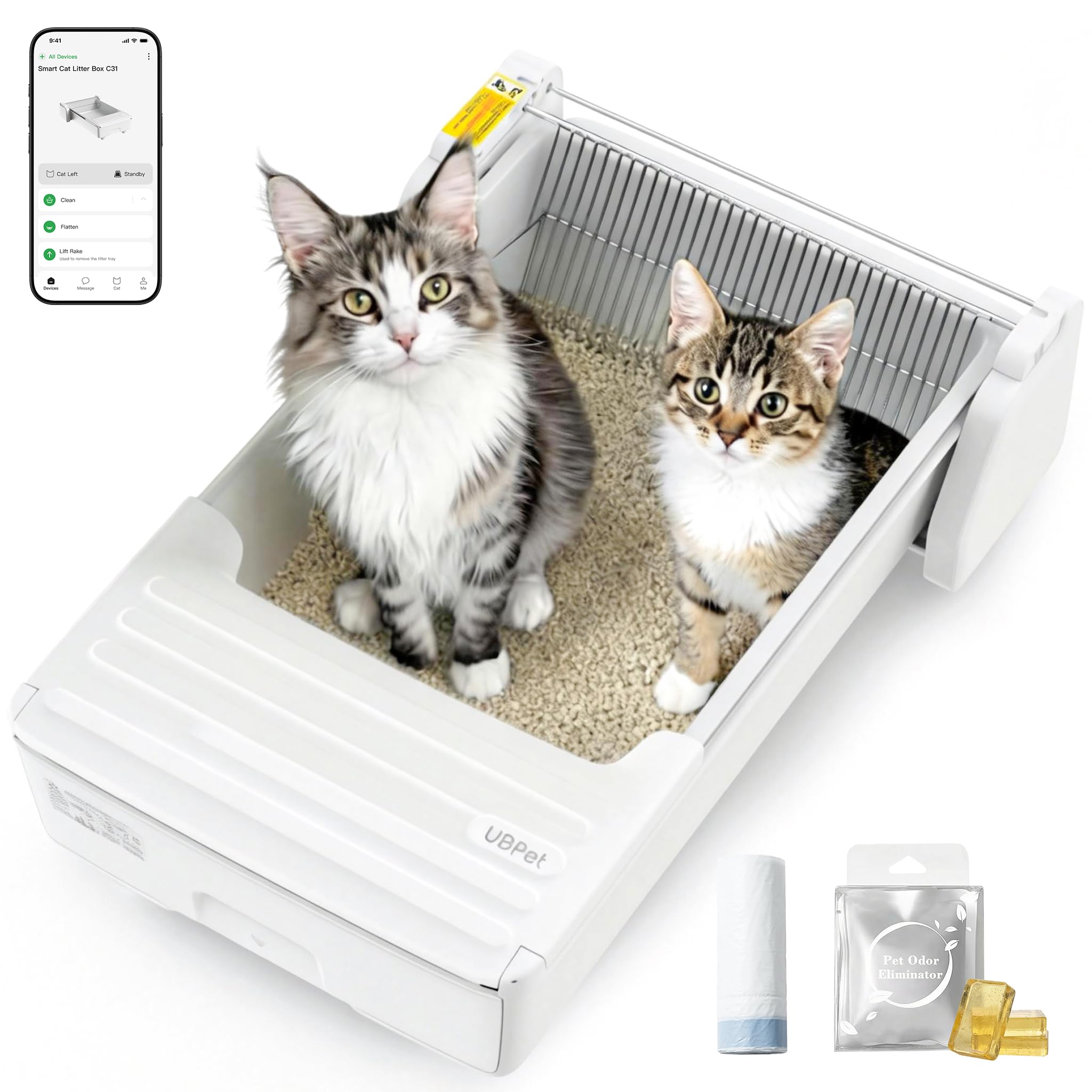 Open Top Automatic Litter Box, Self Cleaning Cat Litter Box with APP Control and Safety Sensor, Dual Rake, Odor Control, Large Capacity for Multiple Cats