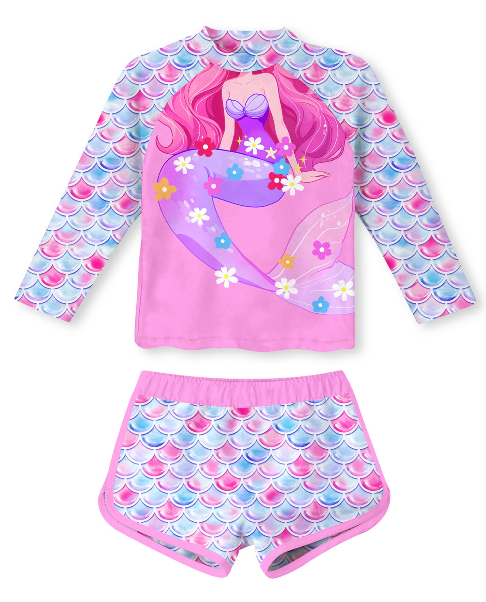 ALISISTER Girls Swimming Costume Kids Zweiteilige Langarm Badeanzug UPF50 Schutz Schwimmset für Mädchen Kinderbadeanzug 4 10 Jahre