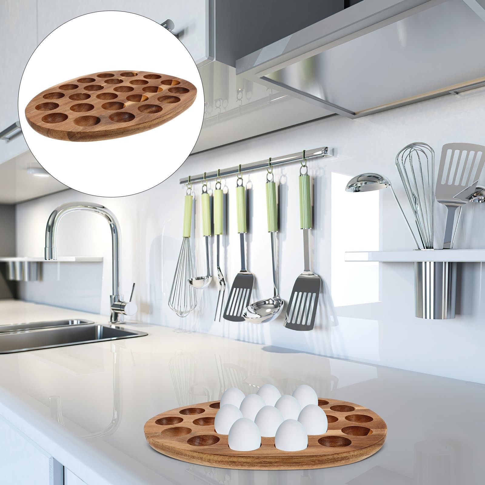 Porta Huevos de Madera para Almacenamiento en Refrigerador y Mesa de Comedor, Organizador Fácil de Mantener Capacidad para Gran Cantidad de Huevos