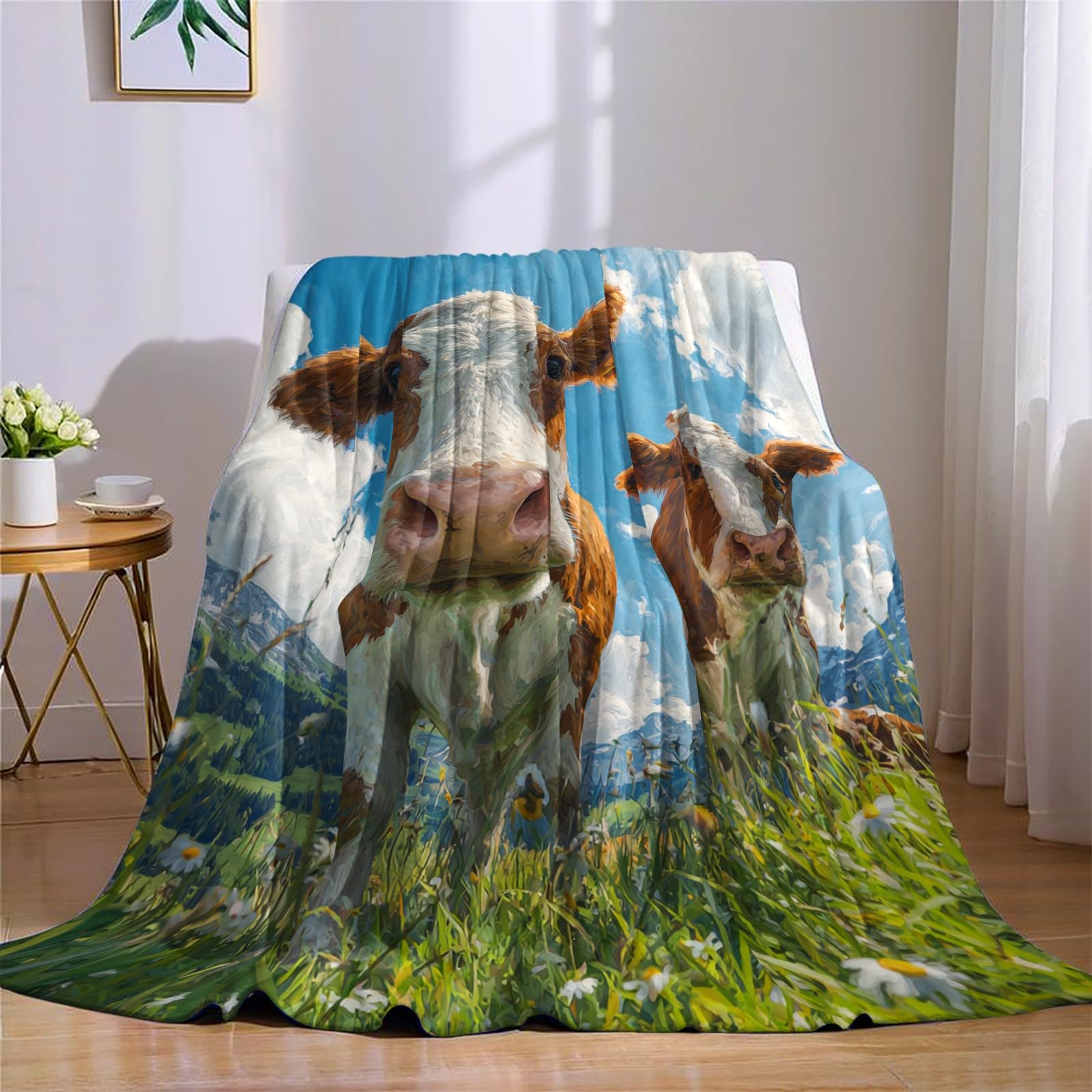 Aquarelle Couverture Polaire 220 x 240 cm Animal Vache Plaid Flanelle Doux et Chaud Jeté de Lit ou Canapé Couverture Confortable Enfant Adulte