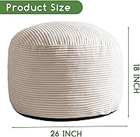 Vista 2 de HIGOGOGO Puf redondo de relleno otomano, pufs de pana con relleno de trozos de espuma, puf peludo y esponjoso, taburete de almacenamiento otomano