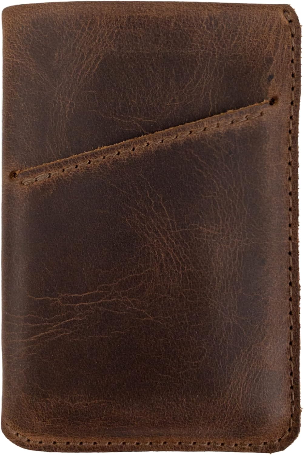 Hide & Drink Vertical Card Sleeve, Holds Cards & Folded Bills, Full Grain Leather, Handmade, Bourbon Brown