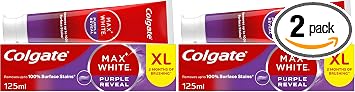 Colgate Max White Purple Reveal Teeth Whitening Toothpaste 125ml, Removes Up to 100% of Surface Stains, Optic Colour Correcting Technology Instantly Whitens Pack of 2