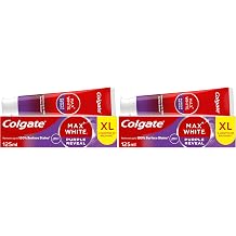 Colgate Max White Purple Reveal Teeth Whitening Toothpaste 125ml, Removes Up to 100% of Surface Stains, Optic Colour Correcting Technology Instantly Whitens Pack of 2