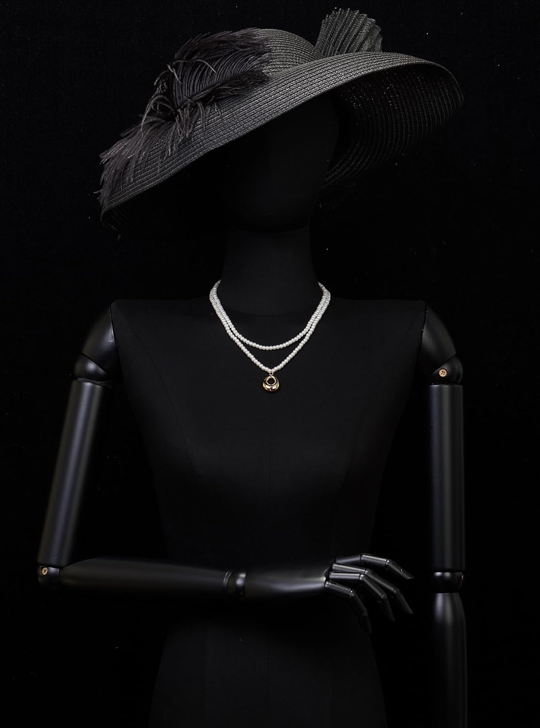 Two-Strand Pearl Necklace, Statement Necklace Elegant Layered Pearl Chains with 18K Gold-Plated Oval Charm - Image 2