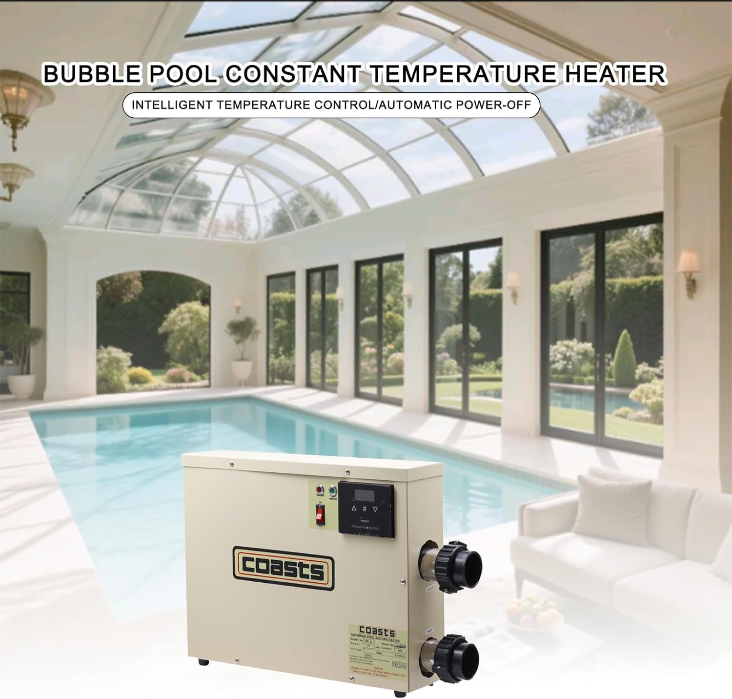Riscaldatore elettrico per piscina, 11 KW 220 V, scaldabagno digitale con controllo intelligente, riscaldamento automatico e temperatura regolabile per spa domestica, doccia dell'hotel