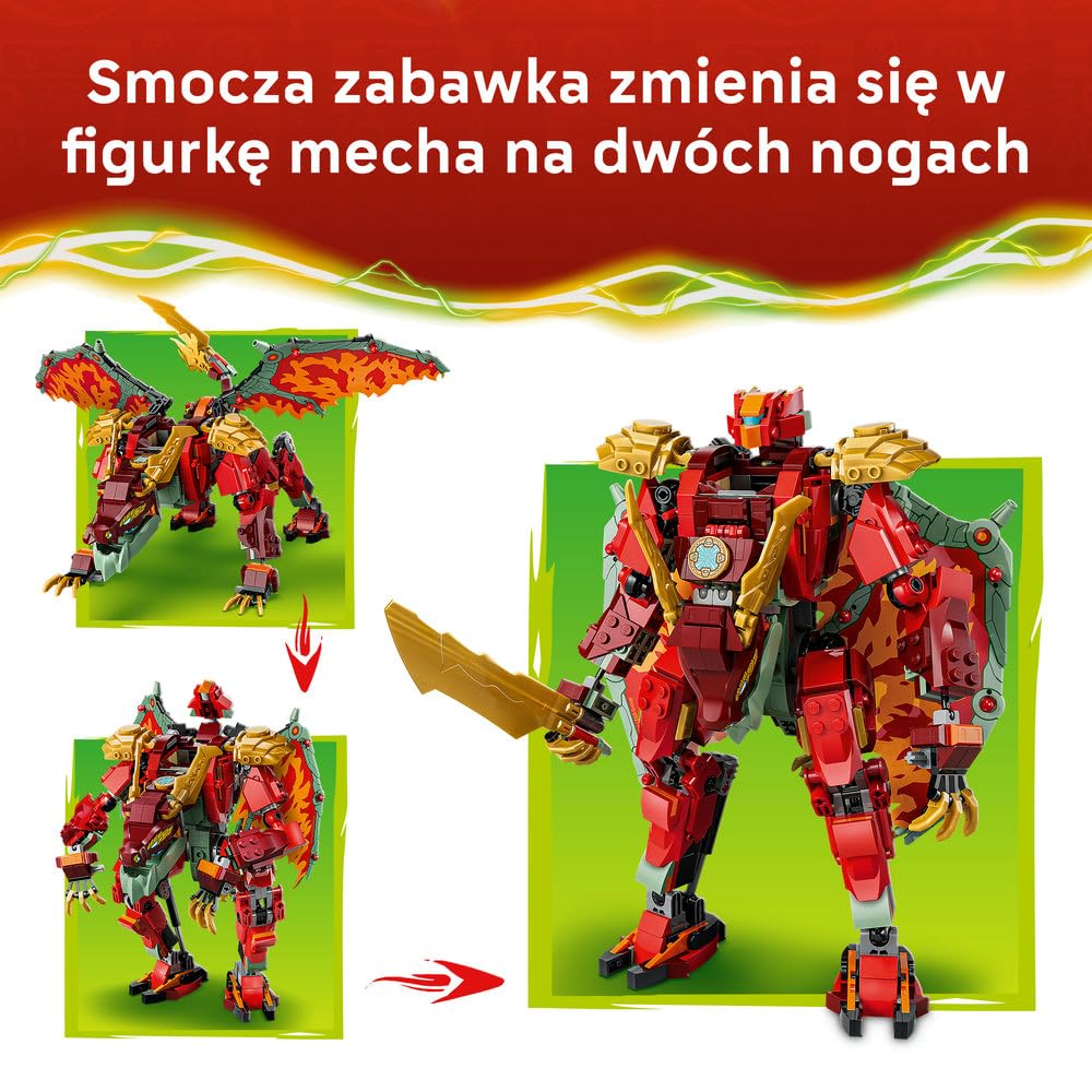 LEGO NINJAGO Transformujący smoczy mech Wyldfyre 71868 | smoczy mech, zabawka akcji, prezent dla chłopca i dziewczynki 9+, bitwa ninja, 821 elementów