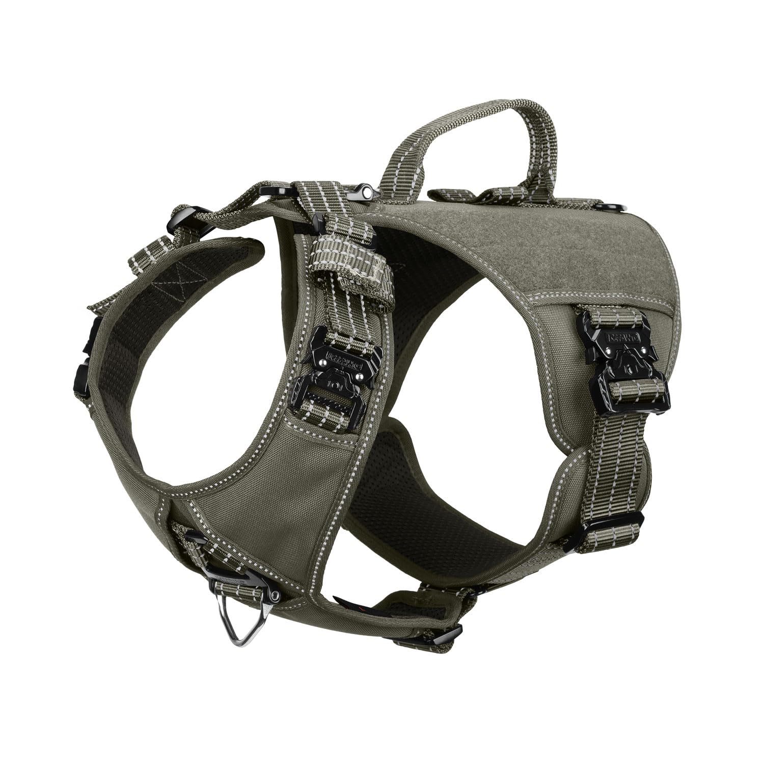 ICEFANG GN8 Tactical Dog Harness with 4X Metal Buckles for Medium Sized Dogs,Reflective in Training Walking K9 Dog Vest,No-Pull Front Leash Clip,Adjustable Pet Harness (Green, Medium (Pack of 1))