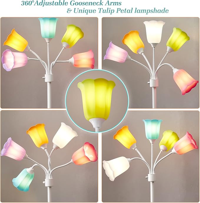 GyroVu GyroVu Medusa LED Floor Lamp, Multi Head Modern Tall Lamp with Adjustable Gooseneck Standing Lamps for Living Room Bedroom Kids Room Office 6 Color Lampshades Bulb Not Included(White) photo 3