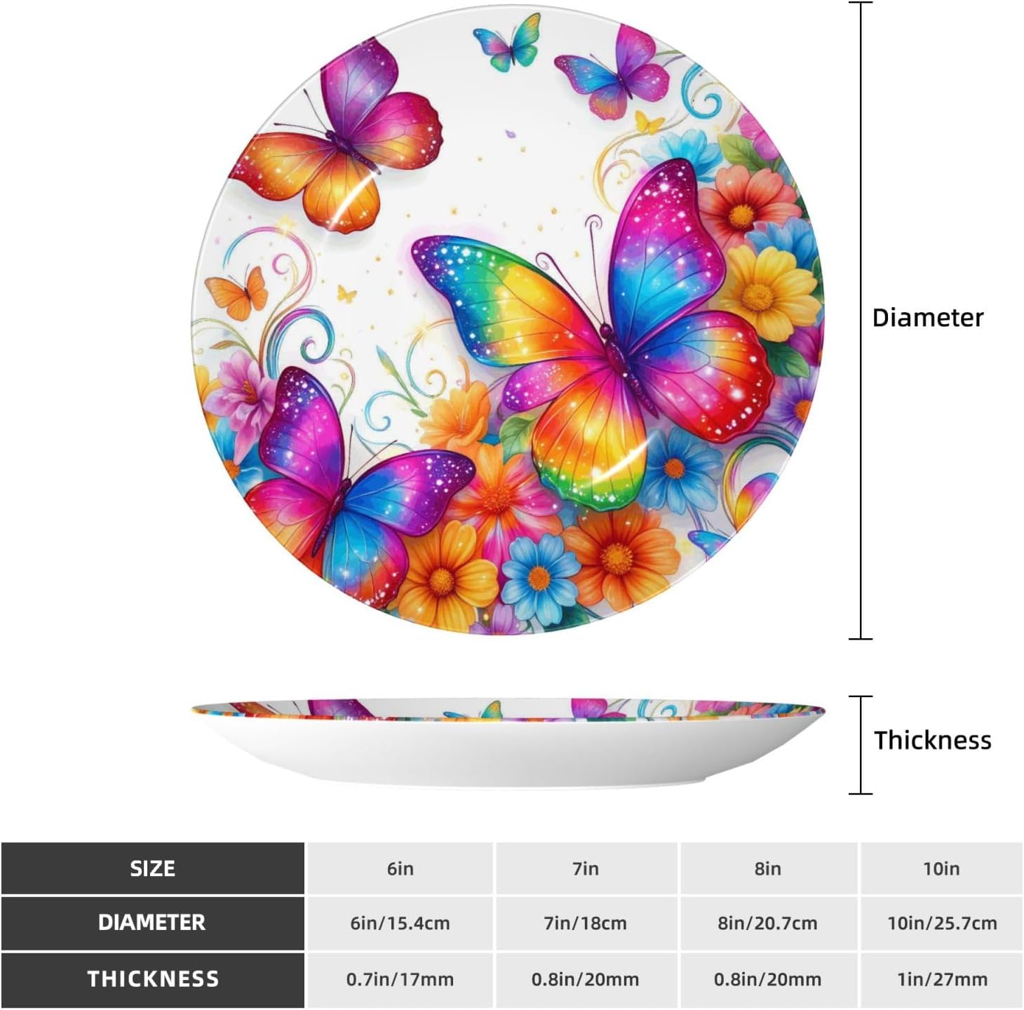 Butterflies And Flowers Magic Style Ceramic Plate Display Decorative Plate With Stand Wall Hanging Plate For Home Decor 10 Inch