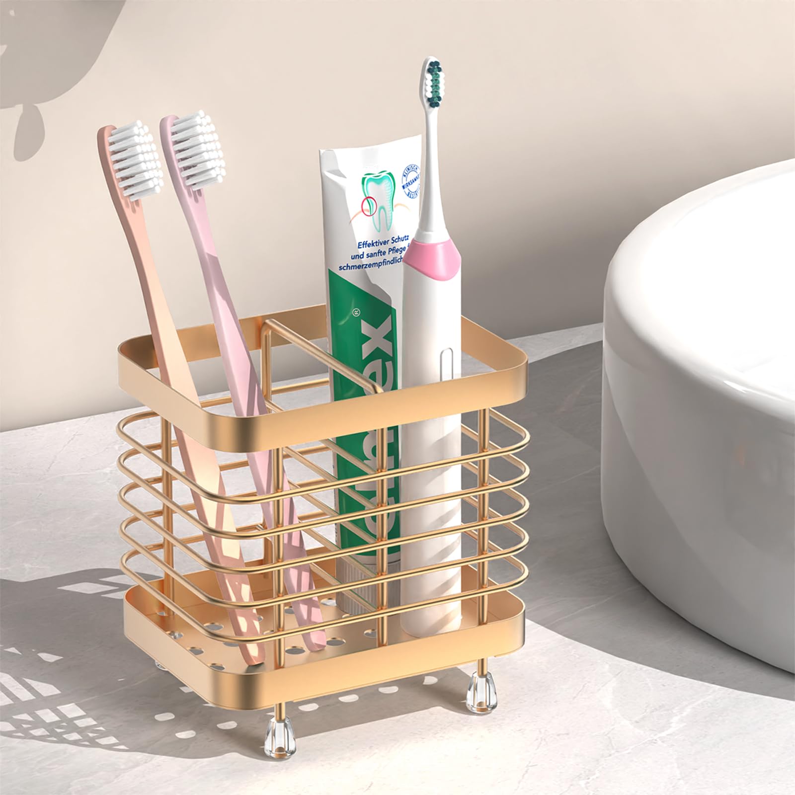 Luxspire Portaspazzolini Elettrici, Porta Spazzolini da Parete, Dispenser Spazzolini in Acciaio Inox, Supporto Spazzolini Adesivo, Organizer per Spazzolino Dentifricio, Contenitore da Bagno, Rosa