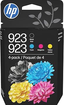 HP 923 Black, Cyan, Magenta, Yellow Ink Cartridges (4-Pack) | Works with OfficeJet 8120, Pro 8130 Series | 6C3Y6LN