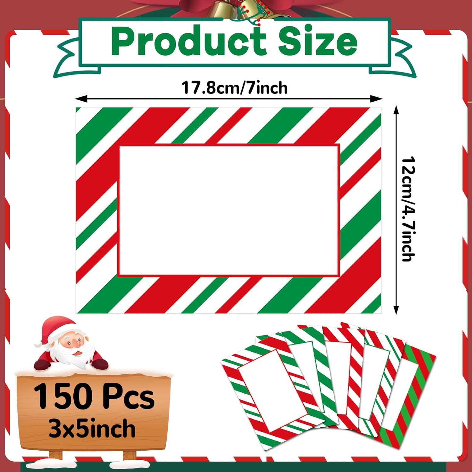 Lonfliness 150PCS Christmas Picture Frame Christmas Stripe Paper Photo Frames Xmas Cardboard Frames with Stand DIY Red and Green Photo Crafts Frame Ornament for Christmas Gift Hanging Decor