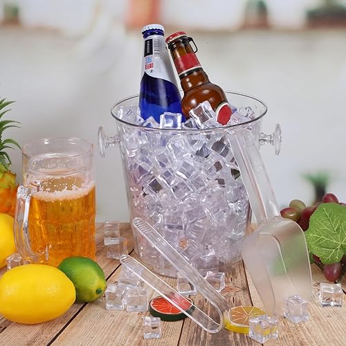 Miniatura 4 de Irenare Cubos de hielo acrílicos para fiestas, cubo de vino transparente de 3.5 L con cuchara de hielo y pinzas de plástico para botellas y botellas