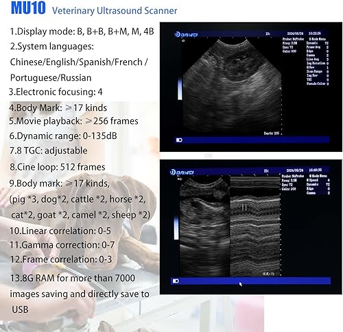 Miniatura 8 de DAWEI Mu10 - Escáner veterinario de ultrasonido con sonda impermeable B, BB, BM, 4B para veterinario, escáner de ultrasonido, animales, examen de