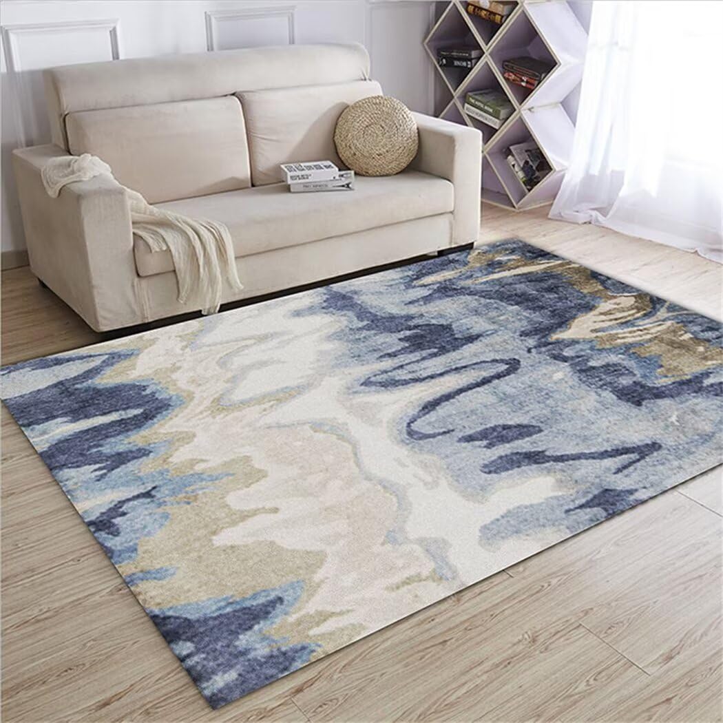 Tapis de salon bleu 170x240cm uni et tapis de salle à manger